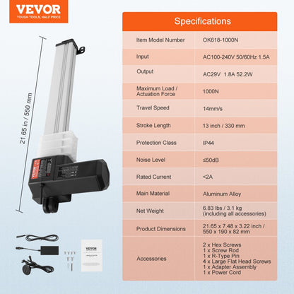 OK618 - 24V 220lbs Linear Actuator Kit, 13 Inch Length