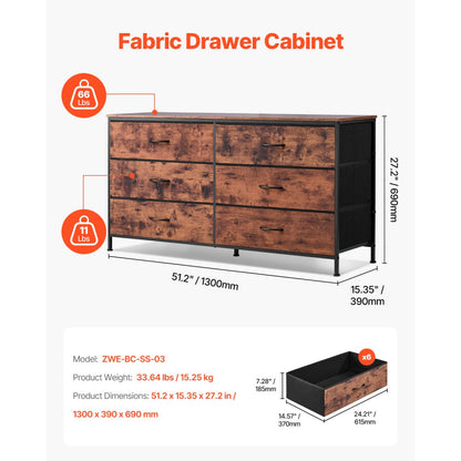 ZWE-BC-SS-03 - Minimalist 6 Drawer Dresser with TV Stand & Anti-Tip Design