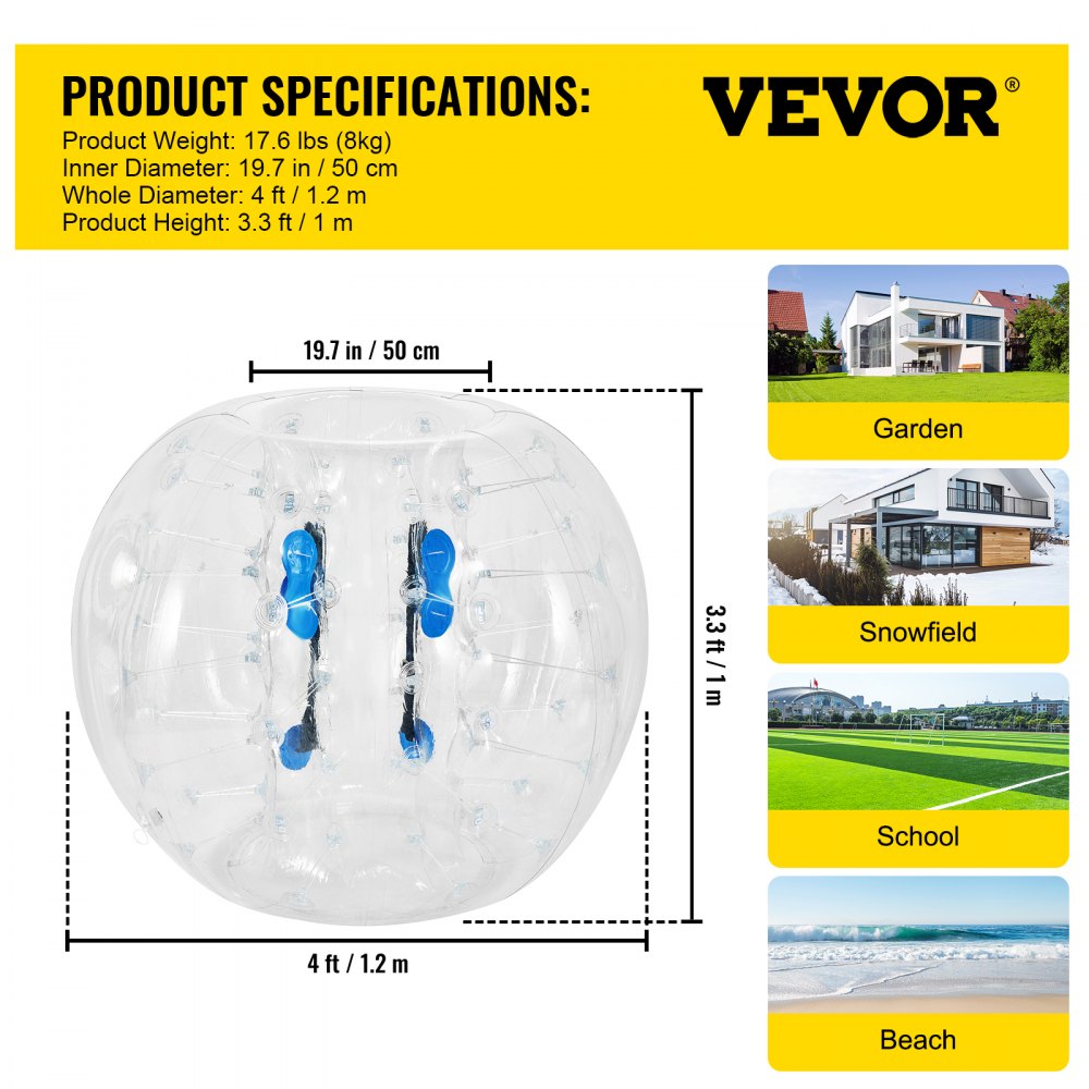 010797062647 - 4FT VEVOR Inflatable Bumper Ball with Handles and Straps