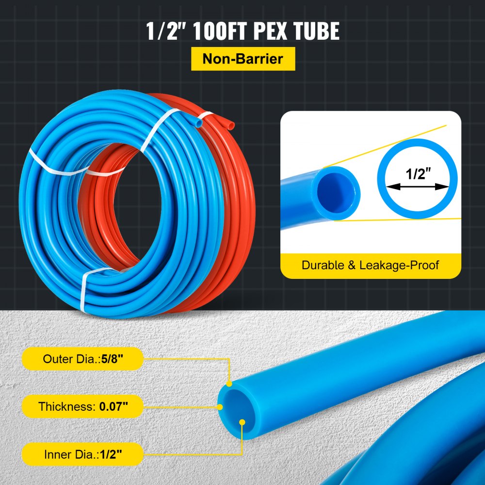 010381526391 - Durable 1/2" PEX Tubing for Radiant Floor Heating, 100ft