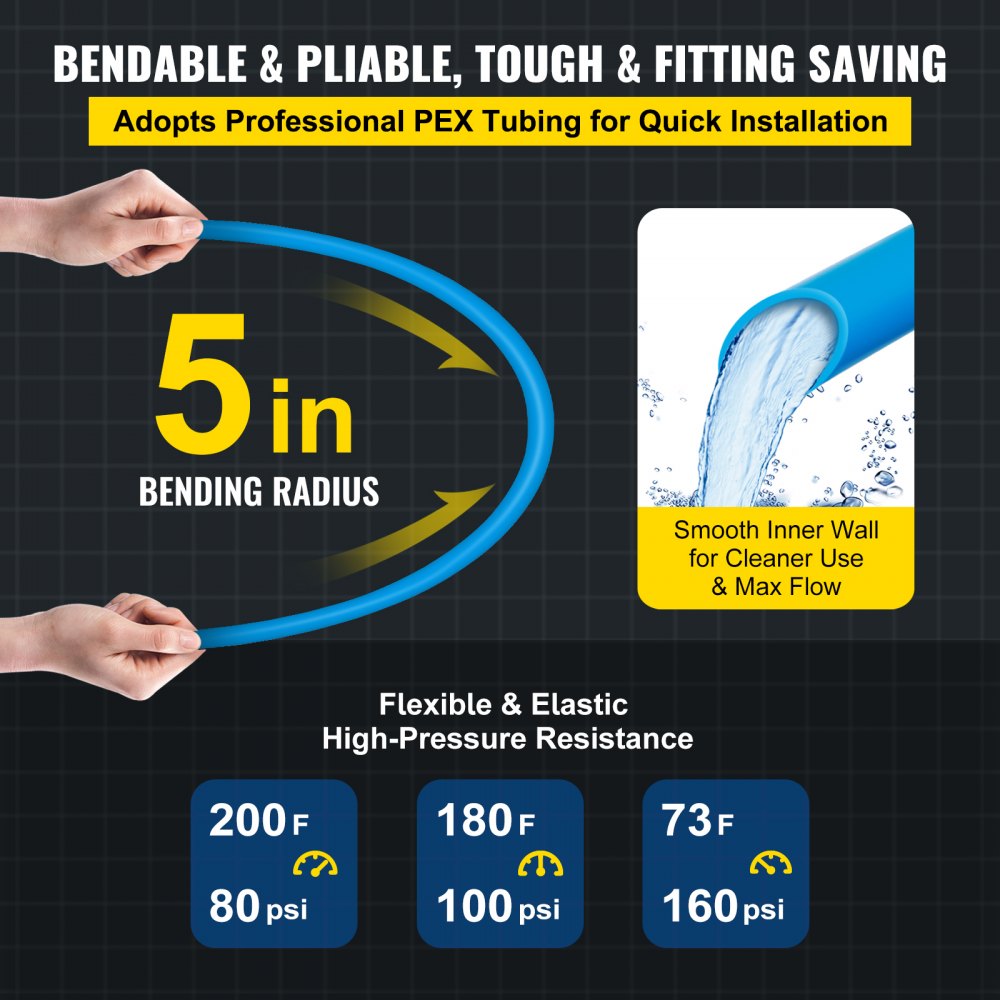 010381526391 - Durable 1/2" PEX Tubing for Radiant Floor Heating, 100ft