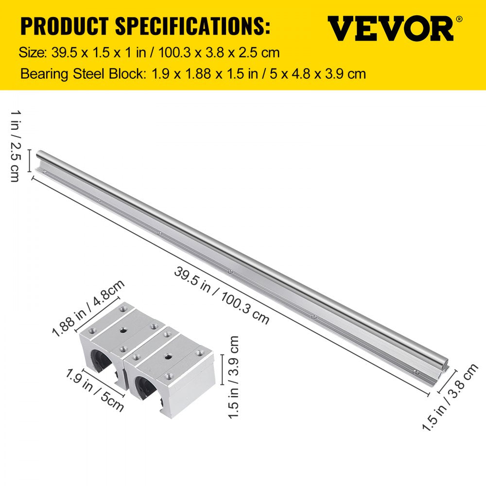 010992917873 - Rust-Resistant 1000mm Linear Rail Kit with 4 Bearing Blocks