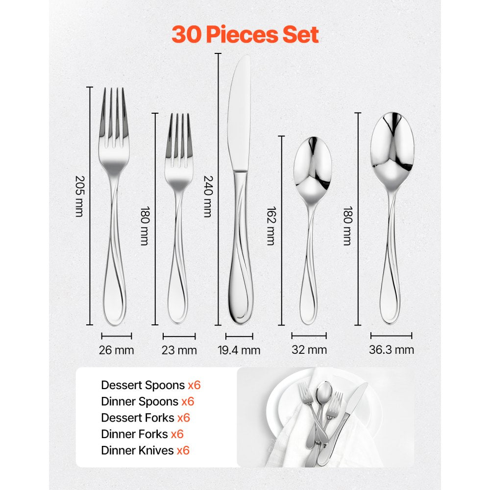 3316-30P - 30-Piece Elegant Stainless Steel Cutlery Set for Every Occasion