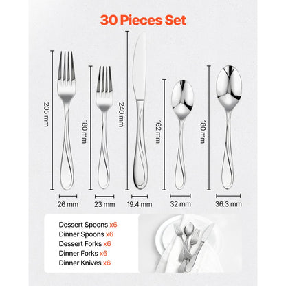 3316-30P - 30-Piece Elegant Stainless Steel Cutlery Set for Every Occasion