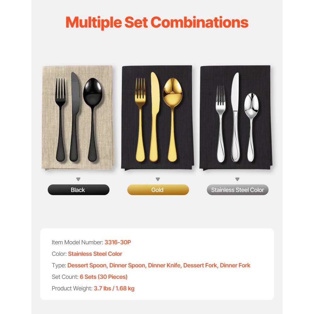 3316-30P - 30-Piece Elegant Stainless Steel Cutlery Set for Every Occasion