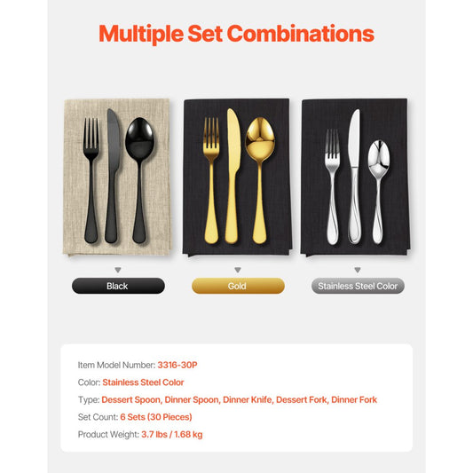 3316-30P - 30-Piece Elegant Stainless Steel Cutlery Set for Every Occasion