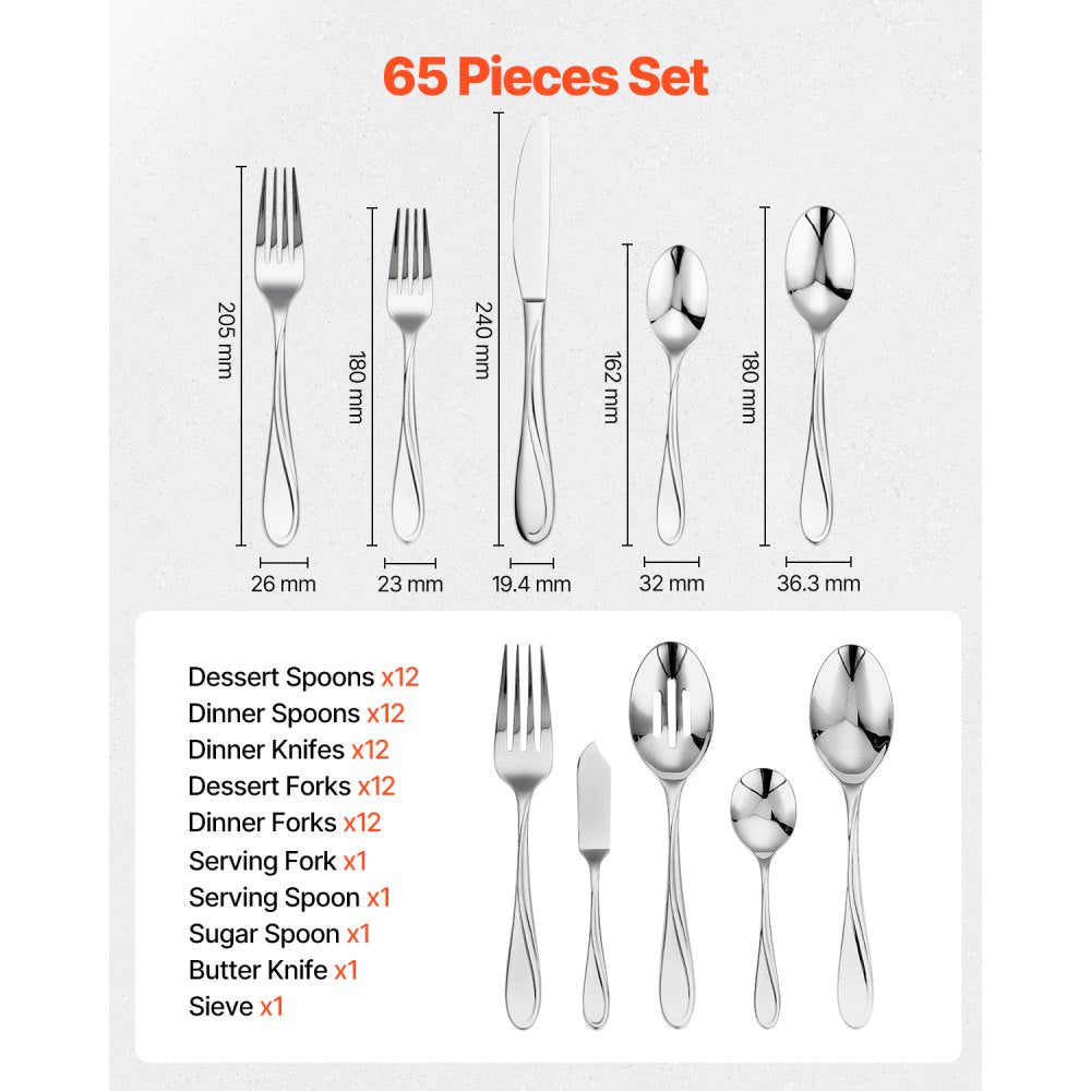 3316-65P - Elegant 65-Piece Stainless Steel Flatware Set for Dining & Entertaining