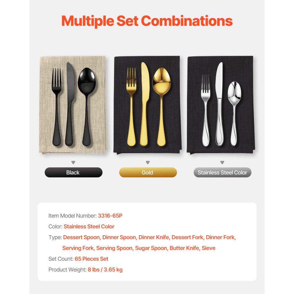 3316-65P - Elegant 65-Piece Stainless Steel Flatware Set for Dining & Entertaining