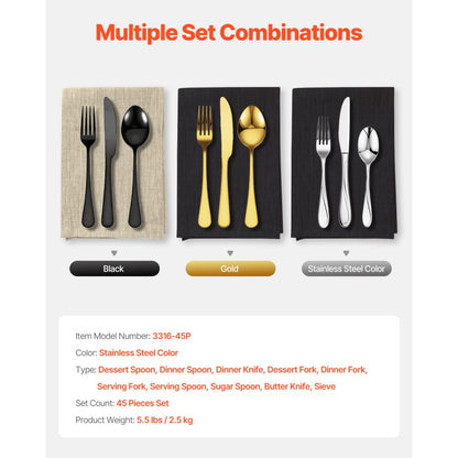 3316-45P - Elegant 45-Piece Stainless Steel Cutlery Set for 8 Guests