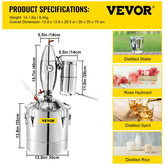 010114765646 - 30L Stainless Steel Distiller with Advanced Cooling & Compact Design