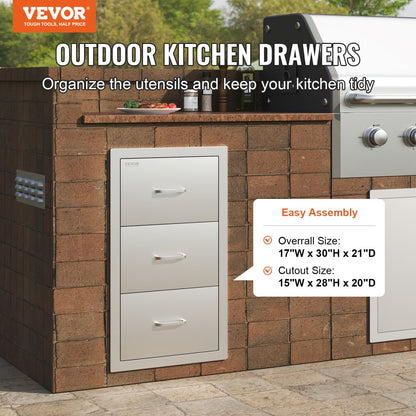 KM-CTG-2302-SKU1 - Premium 17"x30"x21" Stainless Steel Outdoor Kitchen Drawers with Towel Holder
