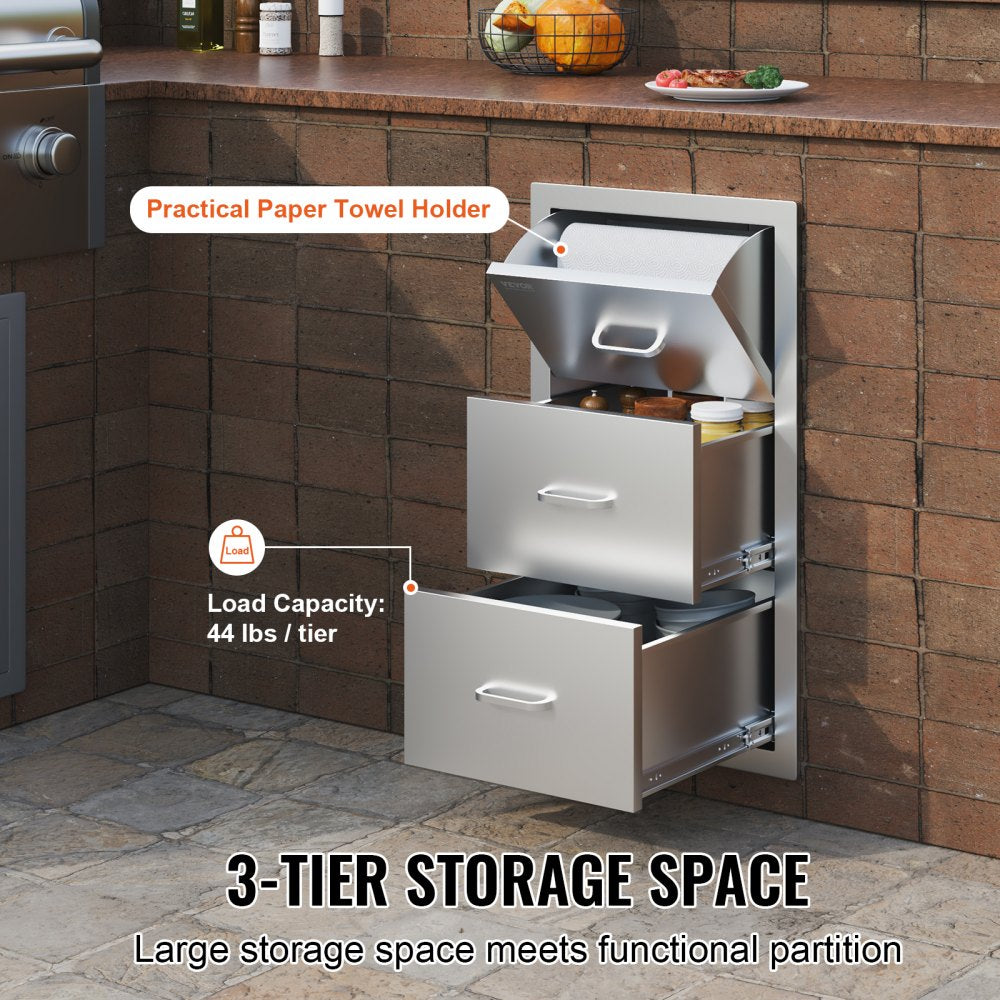 KM-CTG-2302-SKU1 - Premium 17"x30"x21" Stainless Steel Outdoor Kitchen Drawers with Towel Holder