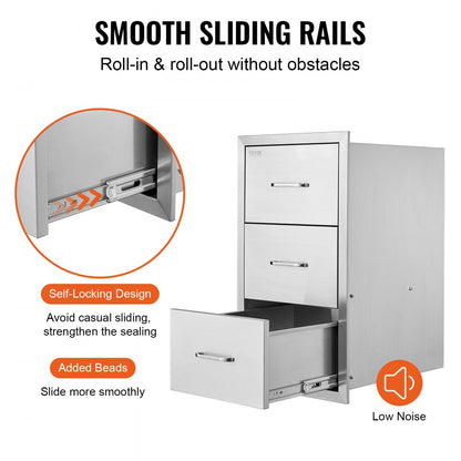 KM-CTG-2302-SKU1 - Premium 17"x30"x21" Stainless Steel Outdoor Kitchen Drawers with Towel Holder
