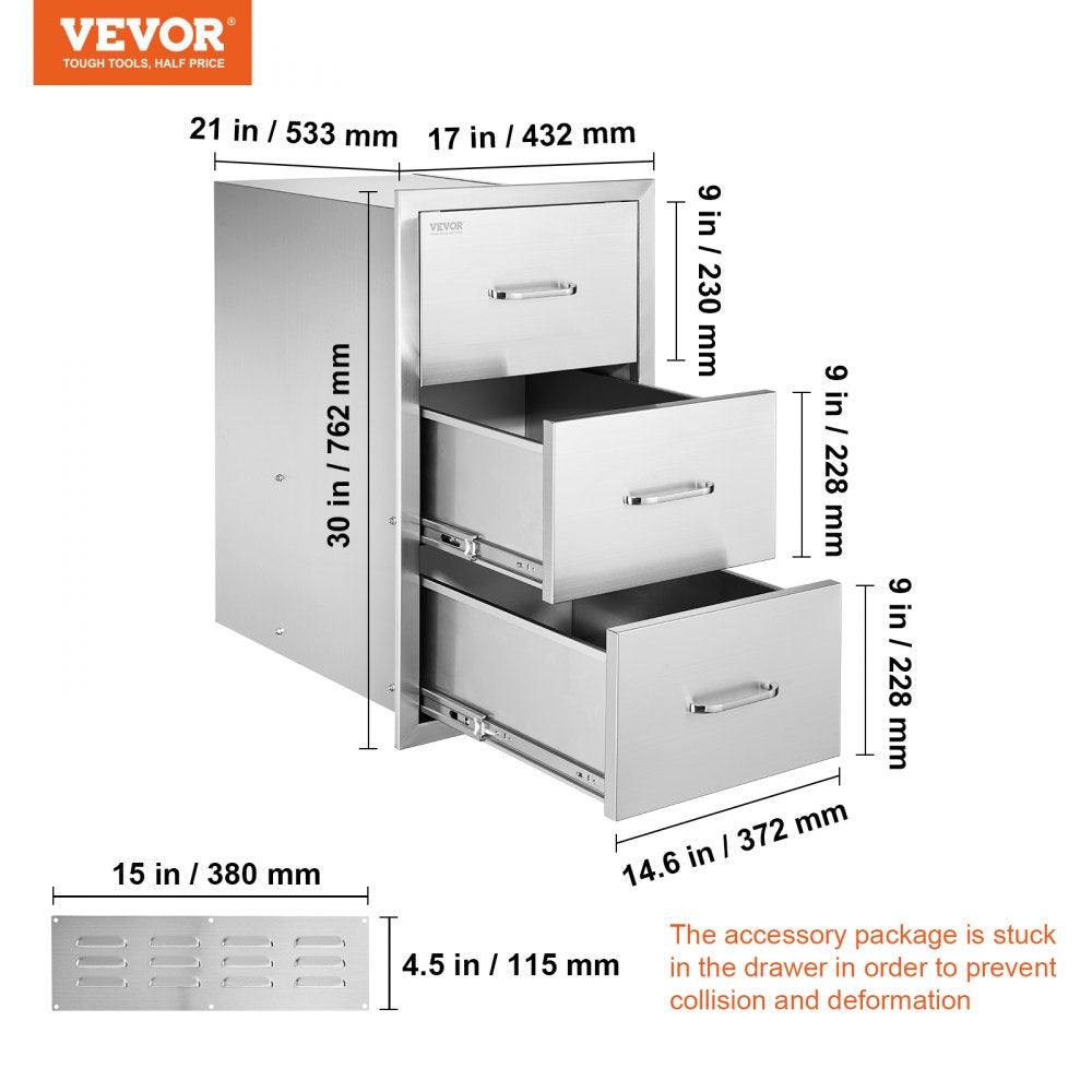 KM-CTG-2302-SKU1 - Premium 17"x30"x21" Stainless Steel Outdoor Kitchen Drawers with Towel Holder