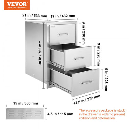KM-CTG-2302-SKU1 - Premium 17"x30"x21" Stainless Steel Outdoor Kitchen Drawers with Towel Holder