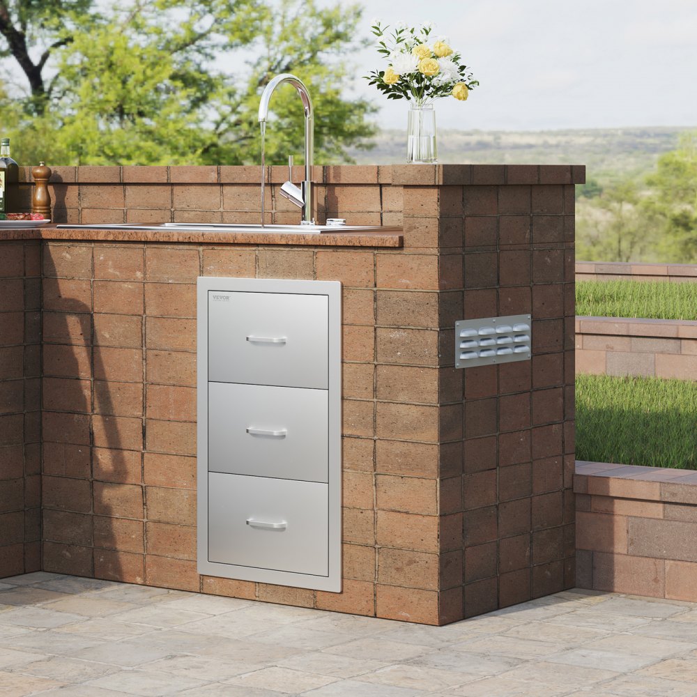 KM-CTG-2302-SKU1 - Premium 17"x30"x21" Stainless Steel Outdoor Kitchen Drawers with Towel Holder
