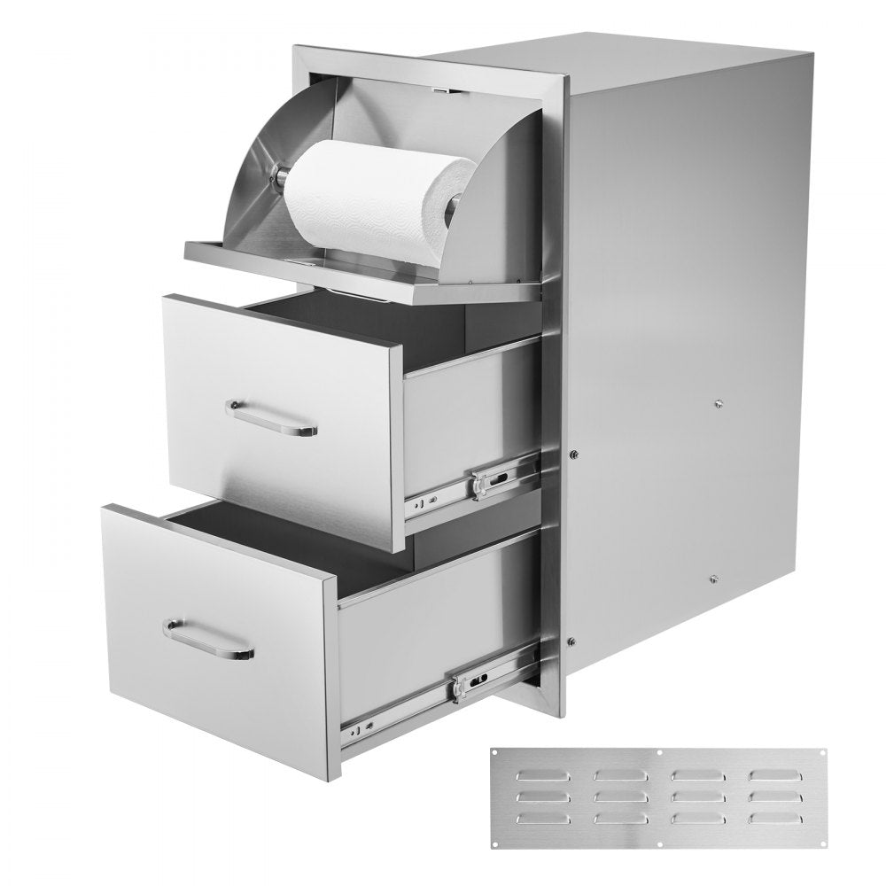 KM-CTG-2302-SKU1 - Premium 17"x30"x21" Stainless Steel Outdoor Kitchen Drawers with Towel Holder