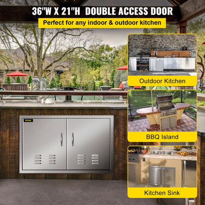 STF-36x21IN - 36"x21" Stainless Steel BBQ Island Doors with Magnetic Closure