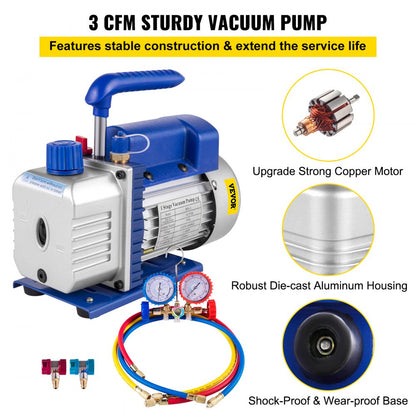 010726162657 - VEVOR 3CFM Refrigeration Vacuum Pump with Durable Metal Base