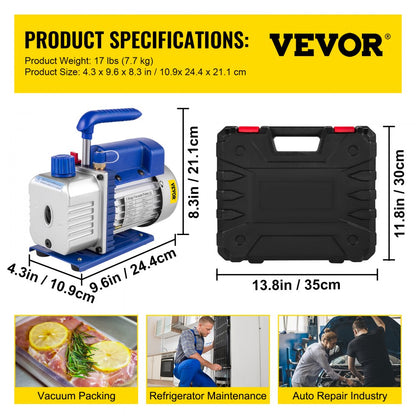 010726162657 - VEVOR 3CFM Refrigeration Vacuum Pump with Durable Metal Base