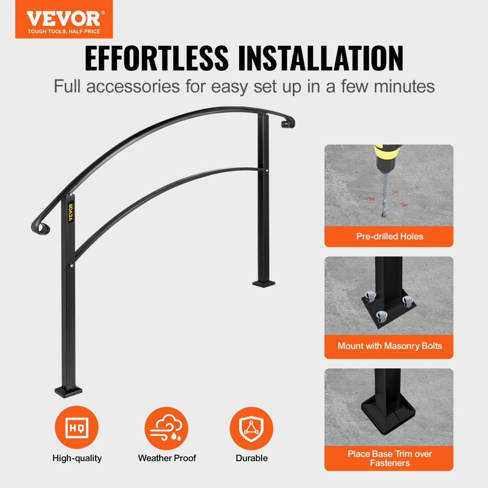 LTFS-3FT - Sturdy Wrought Iron Handrail for 3-Step Outdoor Safety