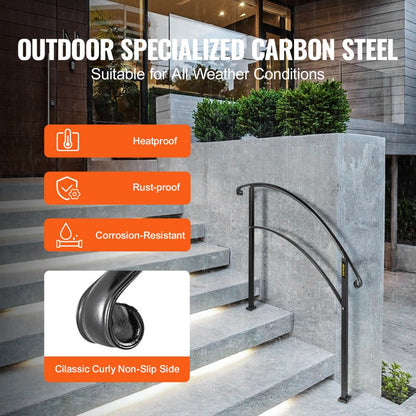 LTFS-3FT - Sturdy Wrought Iron Handrail for 3-Step Outdoor Safety