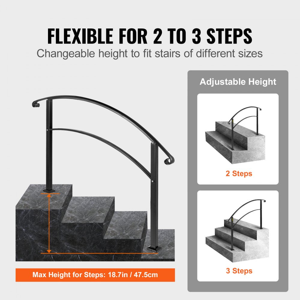 LTFS-3FT - Sturdy Wrought Iron Handrail for 3-Step Outdoor Safety