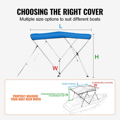 3 Bow 6'L × 46" H × 54" - 60" W - Durable Bimini Top for Shade & Support