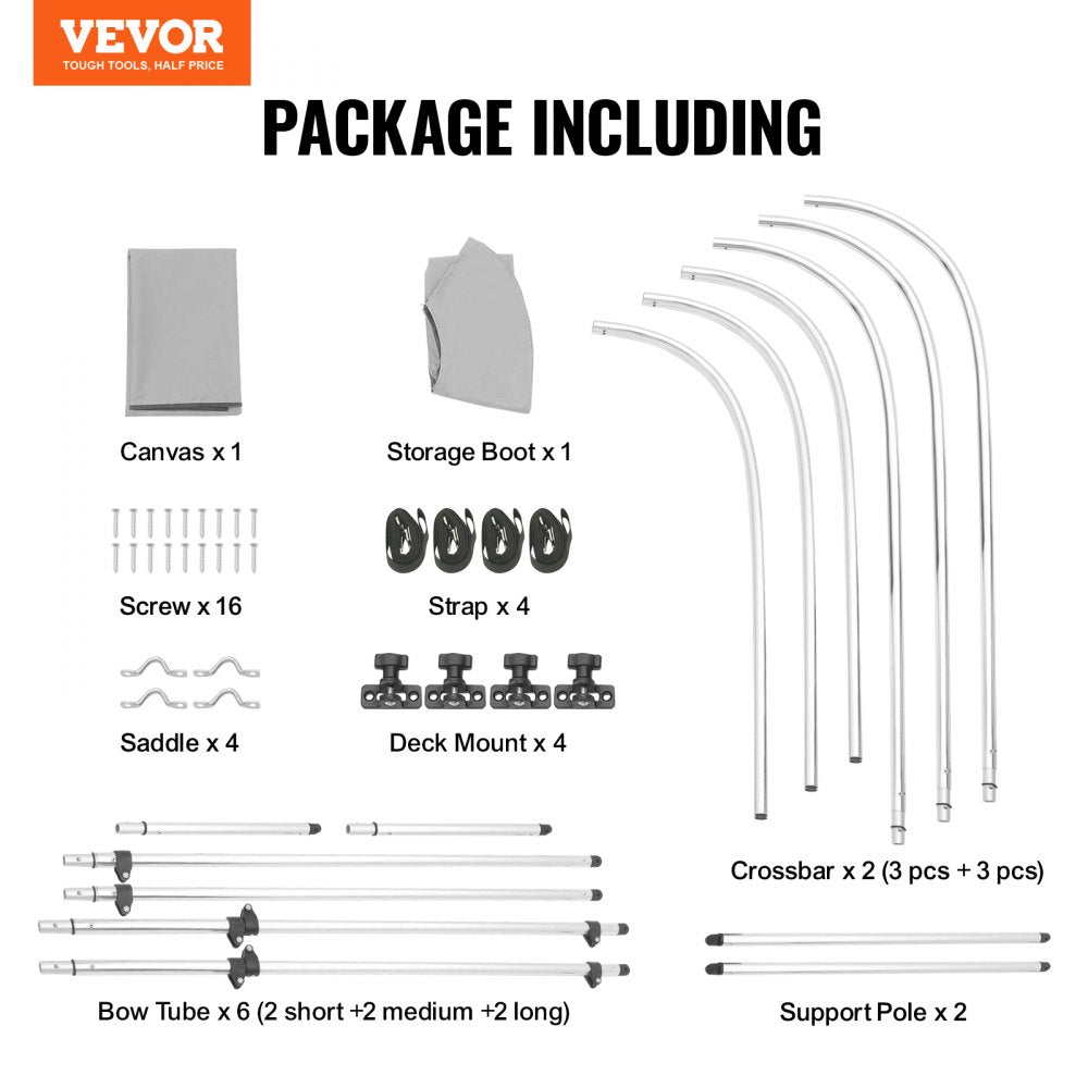 3 Bow 6'L × 46" H × 54" - 60" W - Durable 900D Nylon Boat Canopy with Aluminum Frame