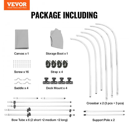 3 Bow 6'L × 46" H × 54" - 60" W - Durable 900D Nylon Boat Canopy with Aluminum Frame