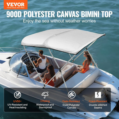 3 Bow 6'L × 46" H × 61" - 66" W - Durable 900D Polyester Bimini Top