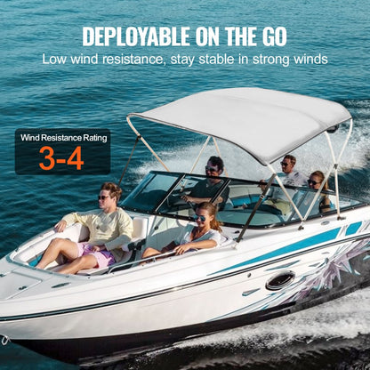 3 Bow 6'L × 46" H × 61" - 66" W - Durable 900D Polyester Bimini Top