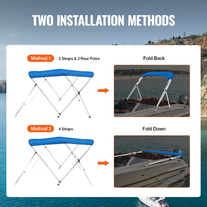 3 Bow 6'L × 46" H × 61" - 66" W - VEVOR Waterproof Bimini Top with Aluminum Frame
