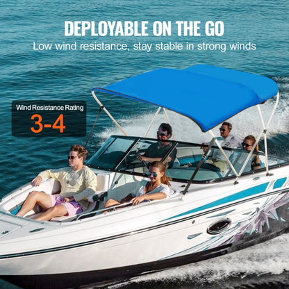 3 Bow 6'L × 46" H × 61" - 66" W - VEVOR Waterproof Bimini Top with Aluminum Frame