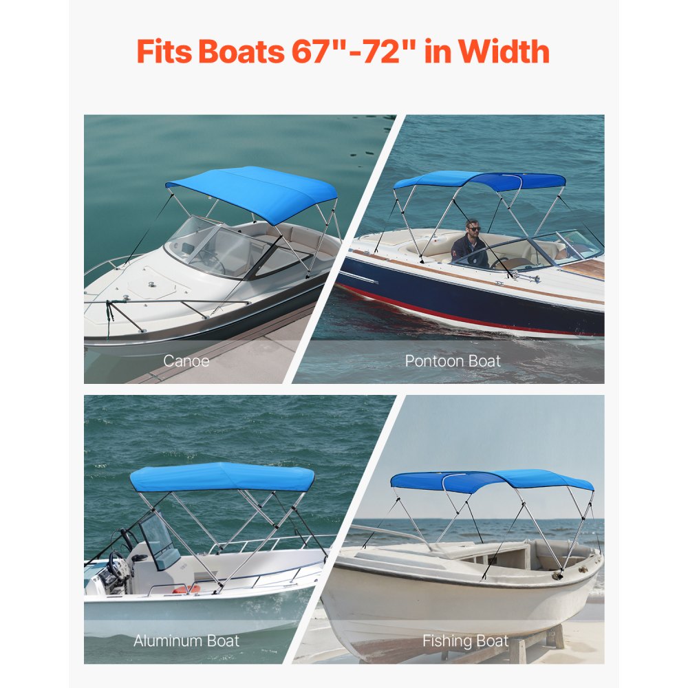 3 Bow 6'L×46"H×67"-72"W - Durable Polyester Boat Bimini Top with Storage Bag