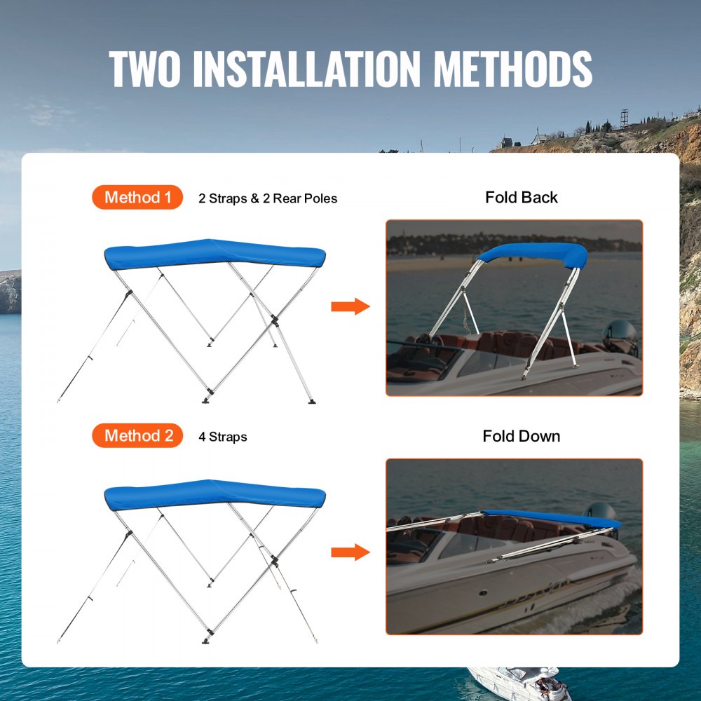 3 Bow 6'L × 46" H × 67" - 72" W - VEVOR Lightweight Aluminum Bimini Top with 900D Canopy