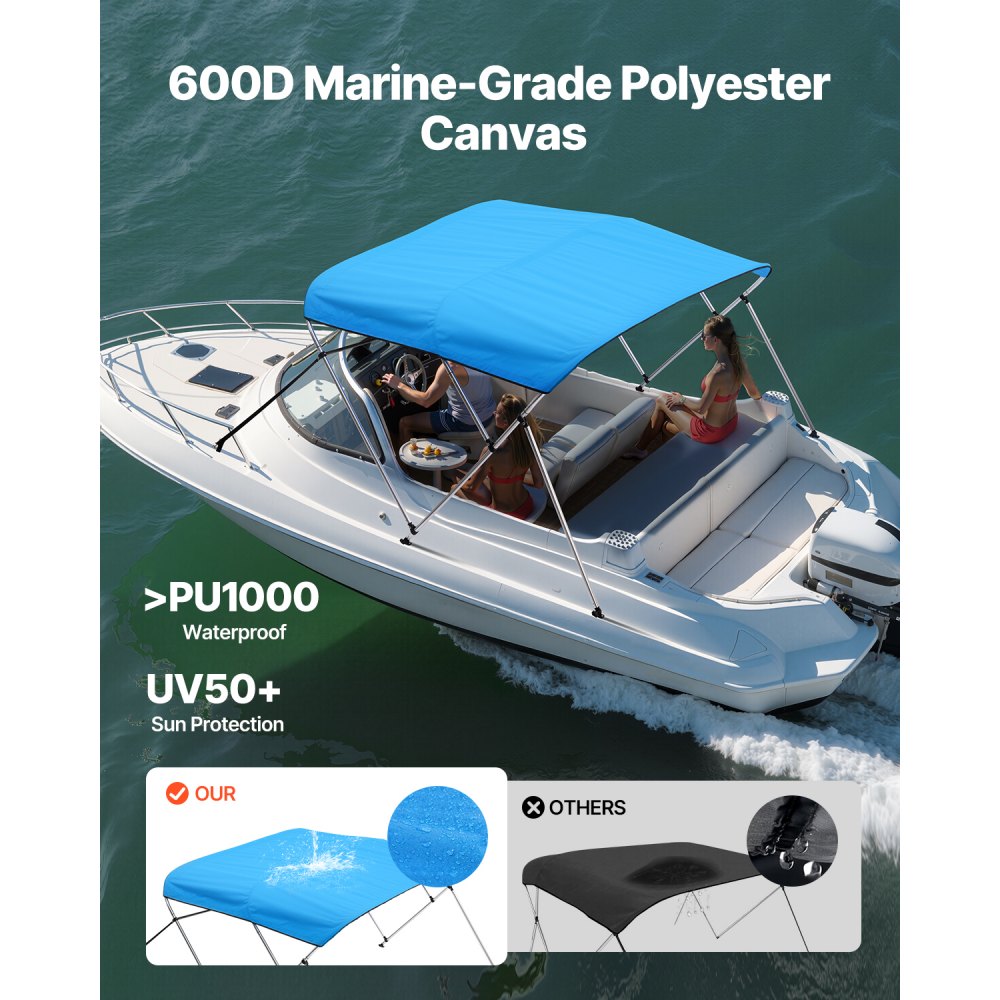 3 Bow 6'L×46"H ×79"-84"W - Durable Polyester Boat Bimini Top with Storage Bag