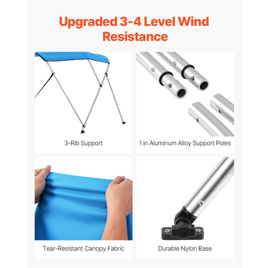 3 Bow 6'L×46"H ×79"-84"W - Durable Polyester Boat Bimini Top with Storage Bag