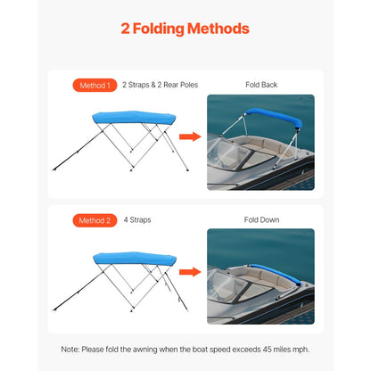 3 Bow 6'L×46"H ×79"-84"W - Durable Polyester Boat Bimini Top with Storage Bag