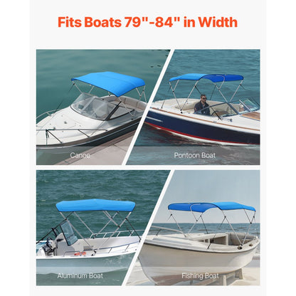 3 Bow 6'L×46"H ×79"-84"W - Durable Polyester Boat Bimini Top with Storage Bag