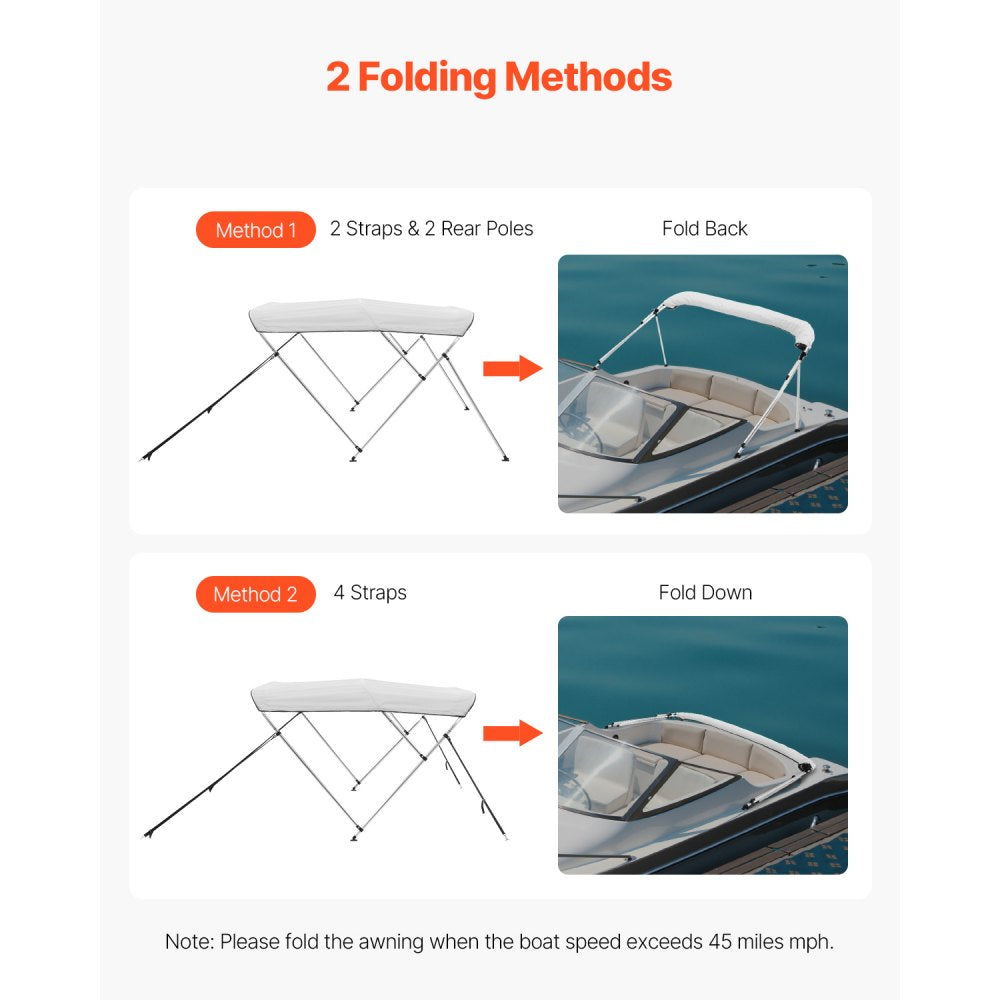 3 Bow 6'L×46"H ×85"-90"W - Durable Bimini Top with UV Protection & Storage Bag