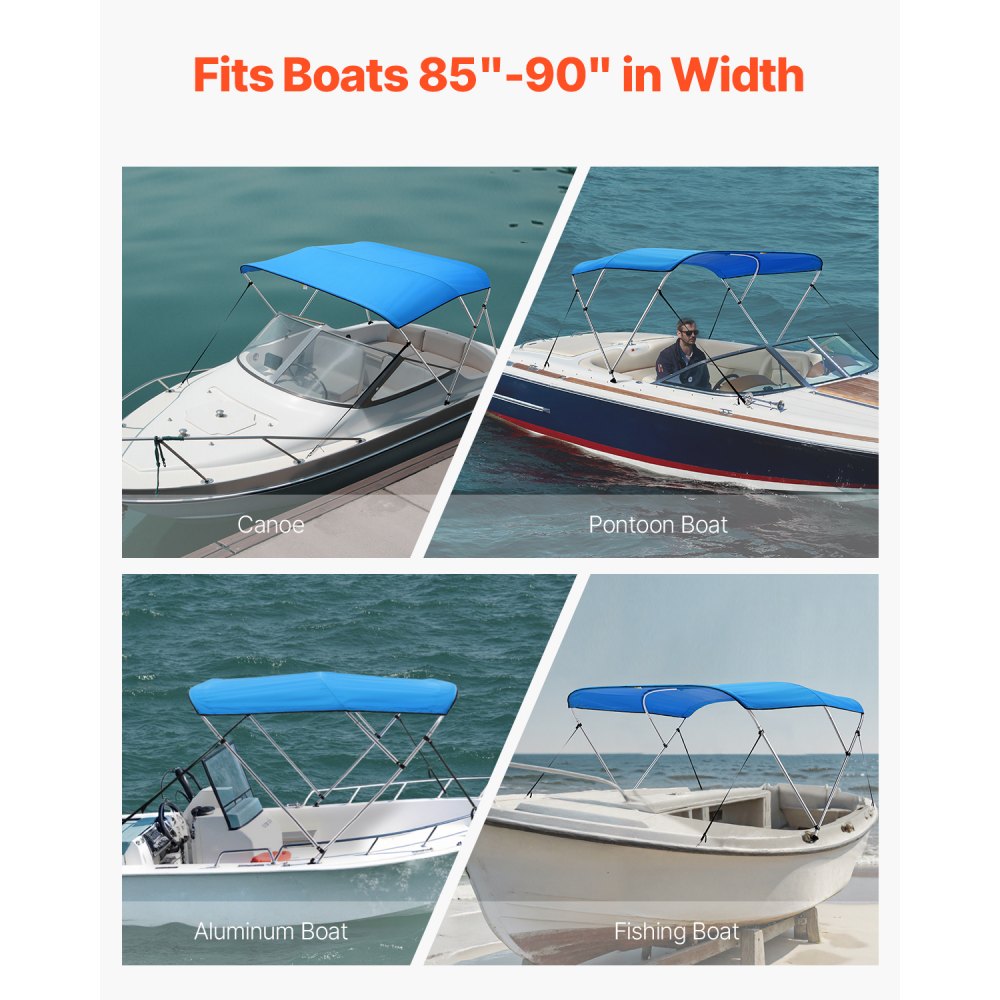 3 Bow - 600D Polyester Boat Bimini Top 72"Lx(85"-90")W x 46"H