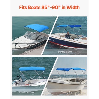 3 Bow - 600D Polyester Boat Bimini Top 72"Lx(85"-90")W x 46"H