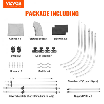 3 Bow 6'L × 46"H × 79" - 84"W - Light Grey UV-Protected Bimini Top