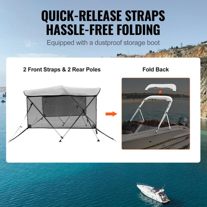 3 Bow 6'L × 46"H × 67" - 72"W - Durable Bimini Top with Mesh Sidewalls