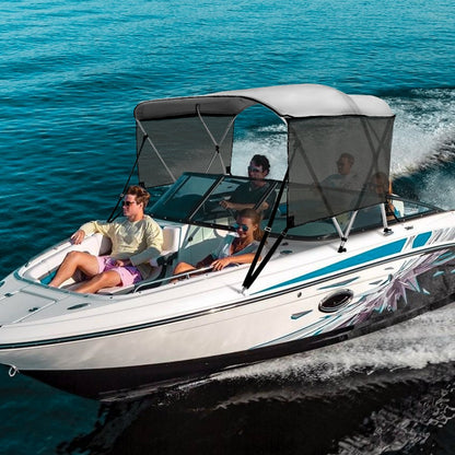3 Bow 6'L × 46"H × 61" - 66"W - Durable 600D Polyester Bimini Top with Detachable Mesh Sidewalls