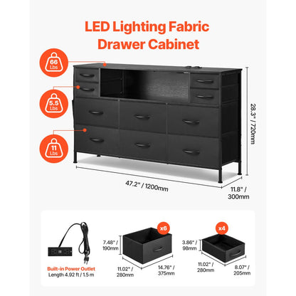 ZWE-BC-SS-07 - LED-Illuminated Fabric Dresser with Remote Control & Charging Drawers