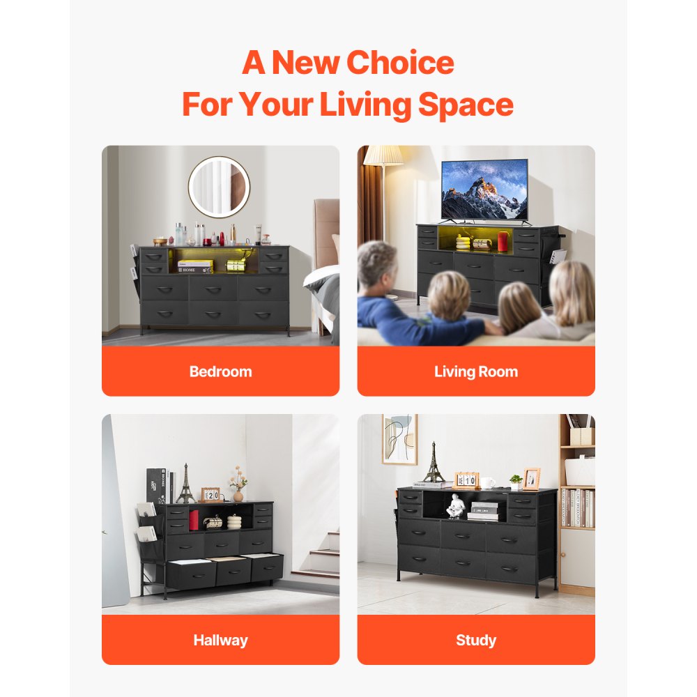 ZWE-BC-SS-07 - LED-Illuminated Fabric Dresser with Remote Control & Charging Drawers