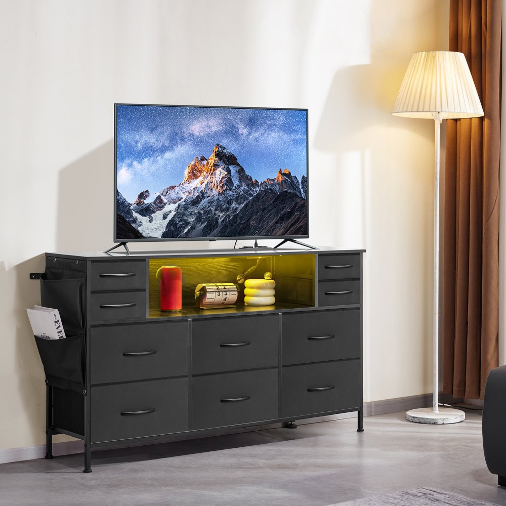 ZWE-BC-SS-07 - LED-Illuminated Fabric Dresser with Remote Control & Charging Drawers
