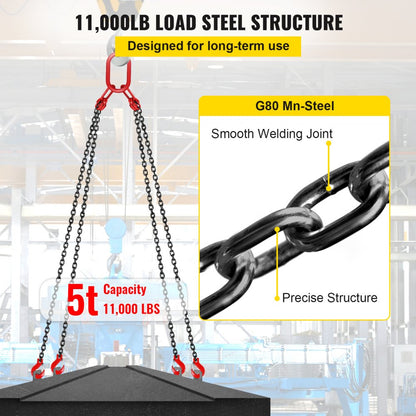 010610818475 - G80 10FT Chain Sling with 11,000 lbs Load Capacity